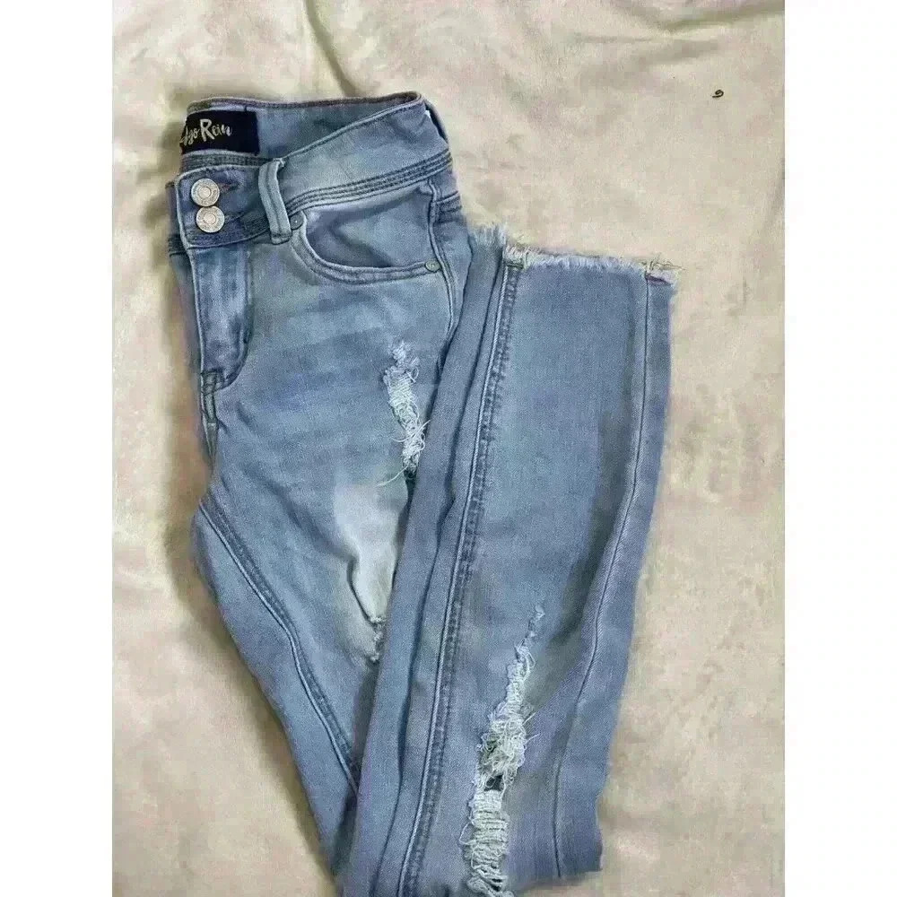 Juniors Indigo rein Size 0 Light Distressed Skinny Ankle Jeans Stretch‎ Fit High